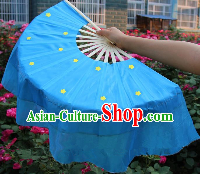 Chinese Handmade Folk Dance Blue Silk Folding Fans Yangko Dance Classical Dance Fans for Women