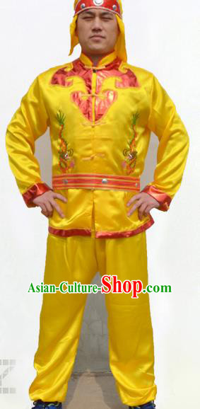 Traditional Chinese Yangge Fan Dance Costume Folk Dance Lion Dance Yangko Yellow Clothing for Men