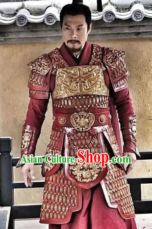 Ancient Chinese Han Dynasty General Hunye King Replica Costume Helmet and Armour for Men