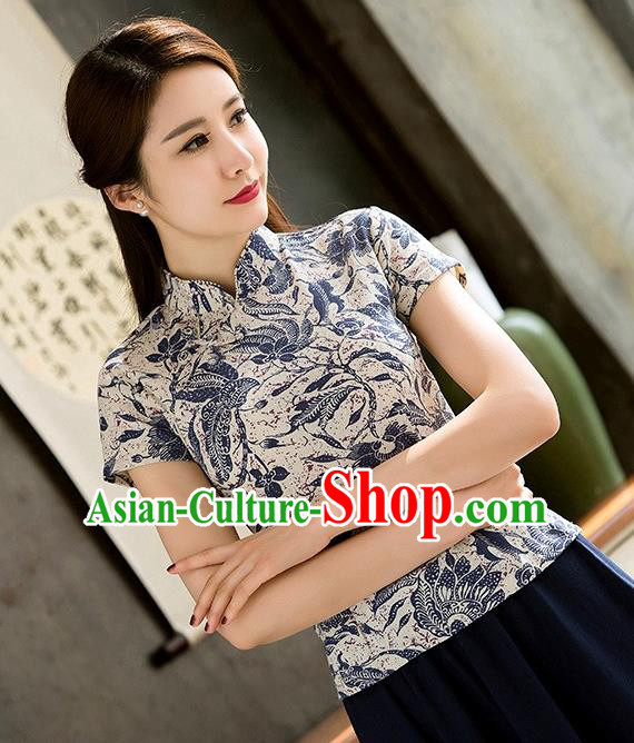 Chinese Traditional Elegant Cheongsam Blouse National Costume Tang Suit Qipao Short Shirts for Women