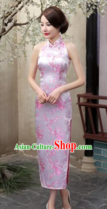 Top Grade Chinese National Costume Elegant Plum Blossom Brocade Cheongsam Tang Suit Pink Qipao Dress for Women