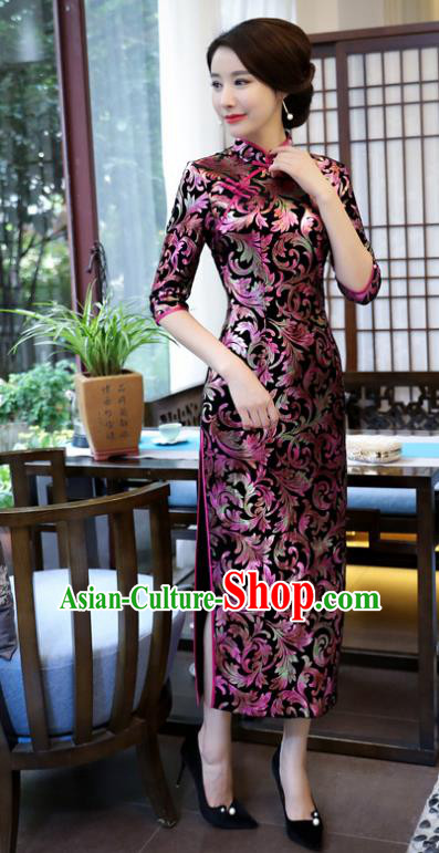 Top Grade Chinese National Costume Elegant Brocade Cheongsam Tang Suit Printing Qipao Dress for Women