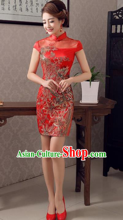 Top Grade Chinese National Costume Elegant Wedding Cheongsam Tang Suit Phoenix Qipao Dress for Women
