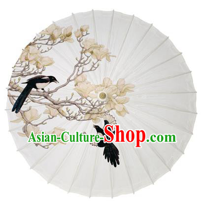 Chinese Handmade Paper Umbrella Folk Dance Printing Mangnolia Magpie Oil-paper Umbrella Yangko Umbrella