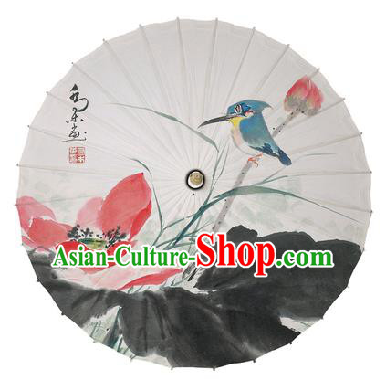 Chinese Handmade Paper Umbrella Folk Dance Ink Painting Lotus Oil-paper Umbrella Yangko Umbrella