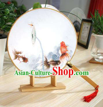 Chinese Traditional Round Fans Handmade Printing Goldfish Circular Fan China Ancient Palace Fans