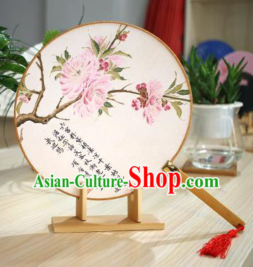 Chinese Traditional Round Fans Handmade Printing Flowers Circular Fan China Ancient Palace Fans
