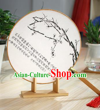 Chinese Traditional Round Fans Handmade Ink Painting Plum Blossom Circular Fan China Ancient Palace Fans