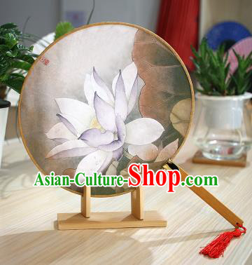 Chinese Traditional Round Fans Handmade Painting Lotus Circular Fan China Ancient Palace Fans