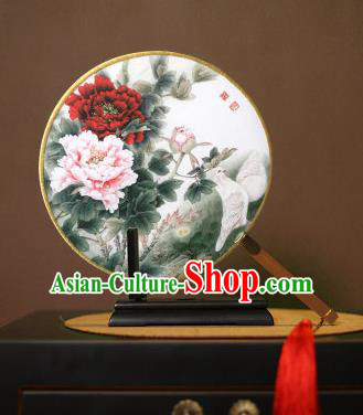 Chinese Traditional Circular Fans Handmade Printing Peony Flowers Round Fan China Ancient Palace Dance Fans