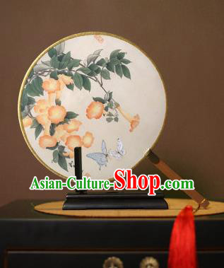 Chinese Traditional Circular Fans Handmade Printing Petunia Round Fan China Ancient Palace Dance Fans