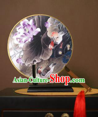 Chinese Traditional Circular Fans Handmade Printing Lotus Goldfish Round Fan China Ancient Palace Dance Fans
