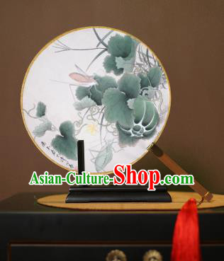 Chinese Traditional Circular Fans Handmade Printing Lotus Leaf Round Fan China Ancient Palace Dance Fans
