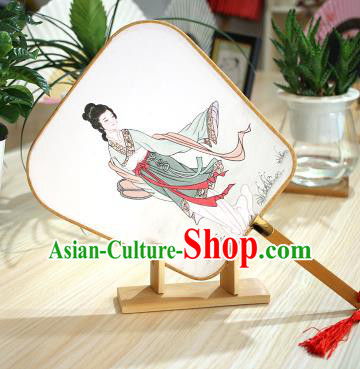 Chinese Traditional Printing Beauty Fans Handmade Square Fan China Ancient Palace Dance Fans