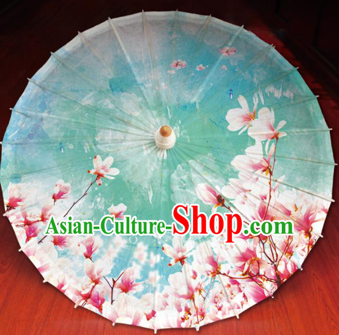 Chinese Traditional Artware Painting Mangnolia Umbrella Classical Dance Green Oil-paper Umbrella Handmade Umbrella