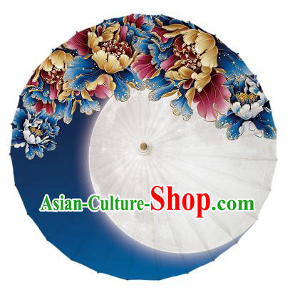 Chinese Traditional Artware Blue Umbrella Classical Dance Printing Oil-paper Umbrella Handmade Umbrella