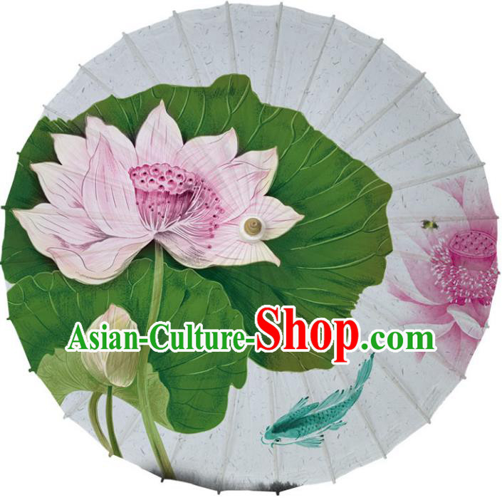 Chinese Traditional Artware White Paper Umbrella Classical Dance Umbrella Printing Lotus Oil-paper Umbrella Handmade Umbrella