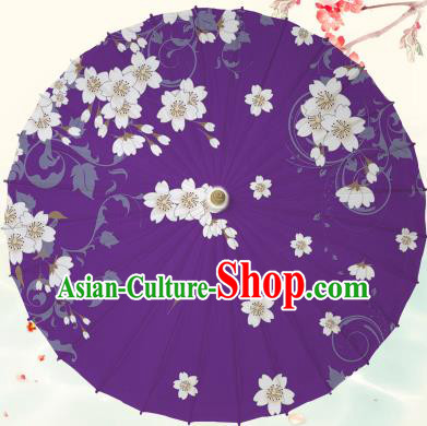 Chinese Traditional Artware Purple Paper Umbrella Classical Dance Printing Peach Blossom Oil-paper Umbrella Handmade Umbrella