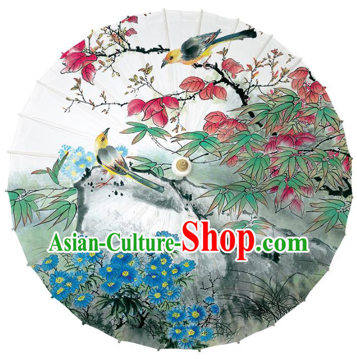 Chinese Traditional Artware Paper Umbrella Classical Dance Umbrella Printing Blue Flowers Oil-paper Umbrella Handmade Umbrella