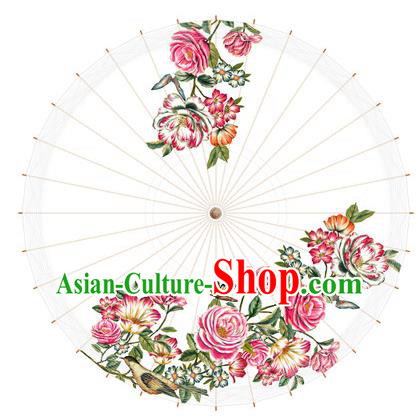 Chinese Traditional Artware Paper Umbrella Printing Rose Flowers Oil-paper Umbrella Handmade Umbrella