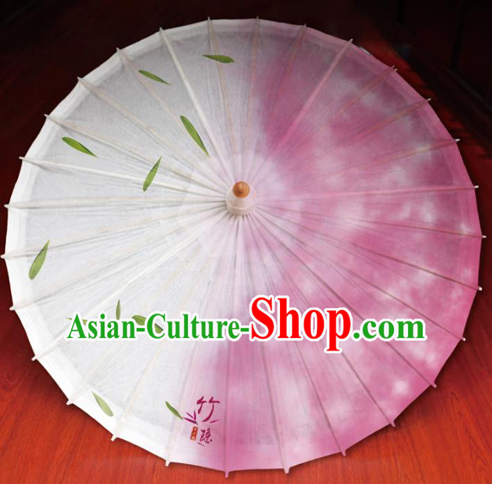 Chinese Traditional Artware Paper Umbrella Printing Bamboo Leaf Pink Oil-paper Umbrella Handmade Umbrella