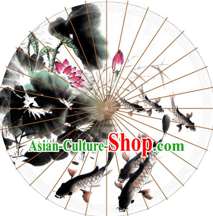 Chinese Traditional Artware Paper Umbrellas Printing Lotus Fishes Oil-paper Umbrella Handmade Umbrella