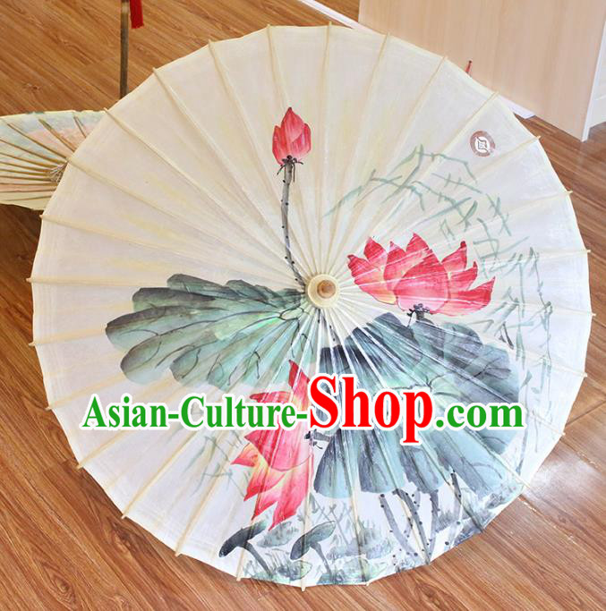 Chinese Traditional Artware Paper Umbrellas Printing Lotus Flowers Oil-paper Umbrella Handmade Umbrella