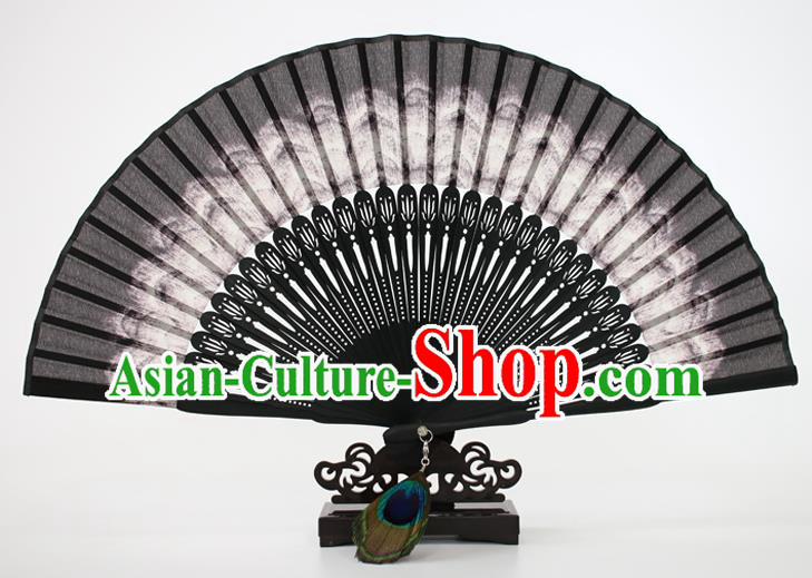 Chinese Traditional Artware Handmade Folding Fans Black Silk Accordion Fans