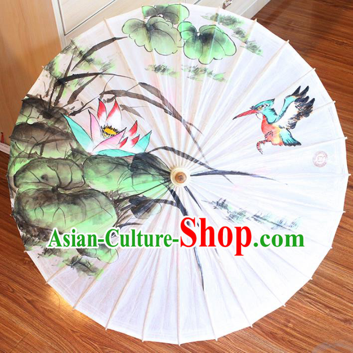 Chinese Traditional Artware Dance Umbrella Printing Lotus White Paper Umbrellas Oil-paper Umbrella Handmade Umbrella