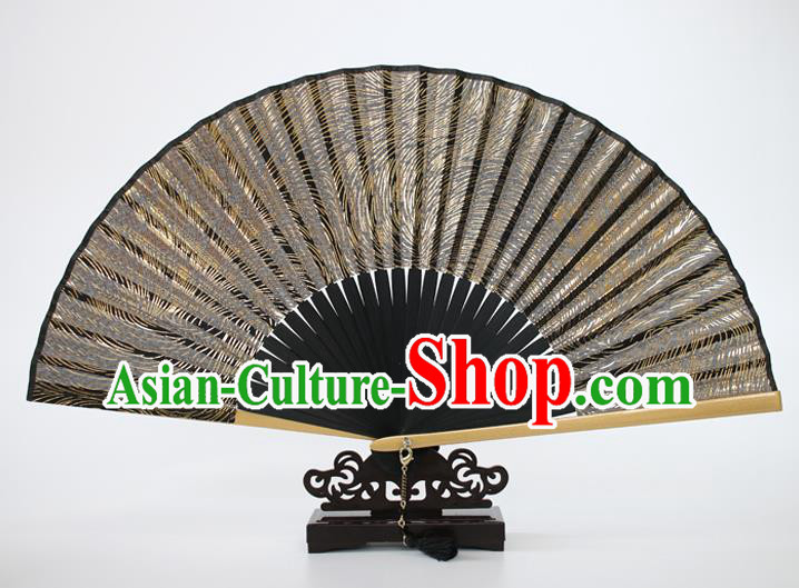 Chinese Traditional Artware Handmade Folding Fans Golden Silk Accordion Fans