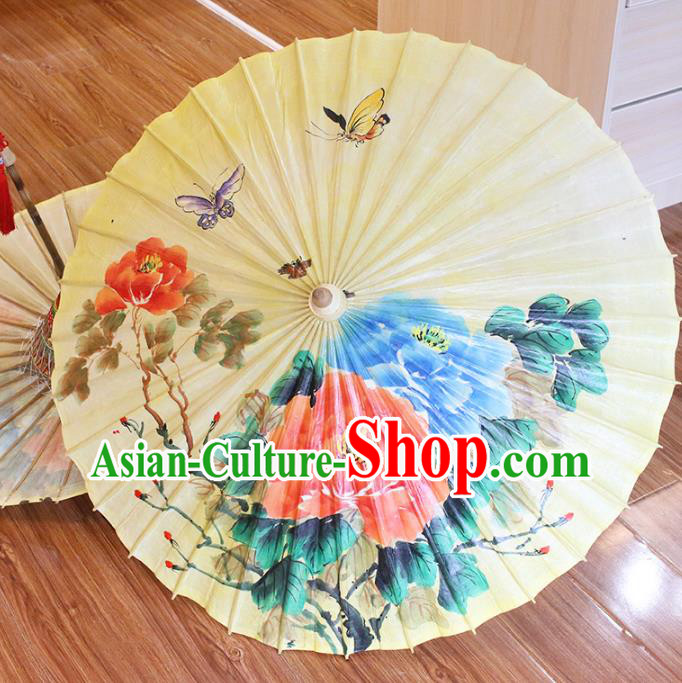 Chinese Traditional Artware Paper Umbrellas Printing Butterfly Lotus Oil-paper Umbrella Handmade Umbrella