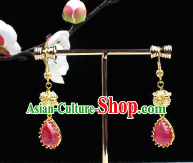 Chinese Handmade Classical Accessories Pink Crystal Earrings Hanfu Eardrop for Women