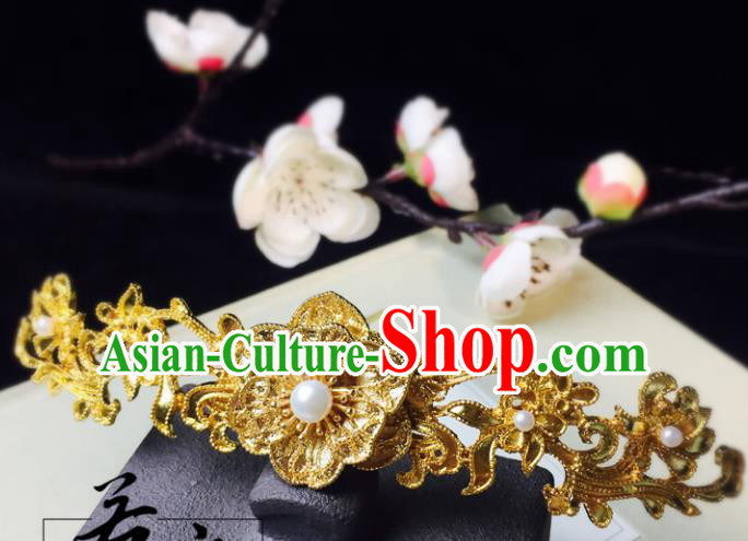 Chinese Handmade Classical Hair Accessories Golden Flowers Hairpins Hanfu Hair Stick for Women