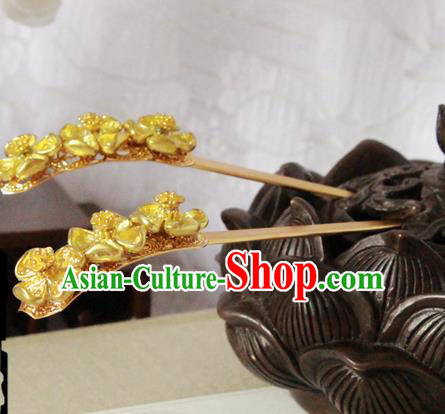 Chinese Handmade Classical Hair Accessories Hairpin Hair Sticks Hanfu Golden Hairpins for Women
