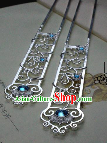Chinese Handmade Classical Hair Accessories Hairpin Blue Crystal Hair Stick Hanfu Hairpins for Women