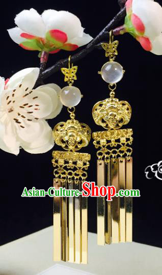 Chinese Handmade Classical Accessories Golden Tassel Earrings Hanfu Eardrop for Women