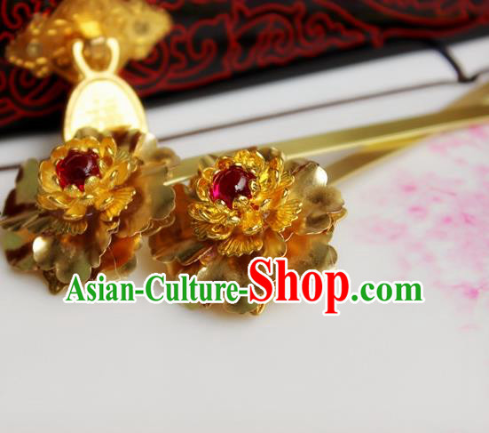 Chinese Handmade Classical Hair Accessories Wedding Hairpins Hanfu Golden Lotus Hairpin for Women