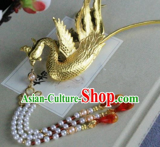 Chinese Handmade Classical Hair Accessories Wedding Hairpins Hanfu Hair Clip Phoenix Tassel Step Shake for Women