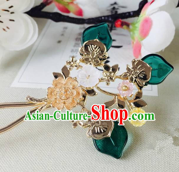 Chinese Handmade Classical Hair Accessories Wedding Shell Flowers Hair Stick Peacock Green Hairpins for Women