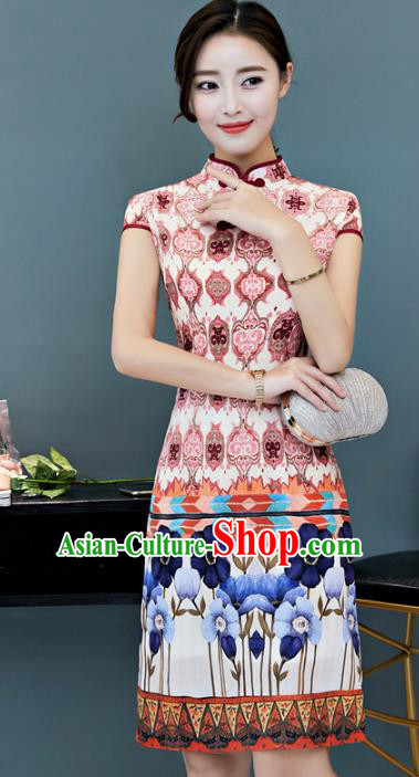 Chinese Traditional Mandarin Qipao Dress National Costume Tang Suit Printing Cheongsam for Women