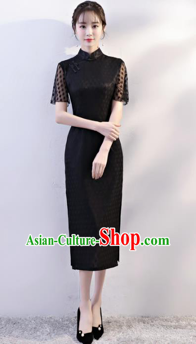 Chinese Traditional Tang Suit Qipao Dress National Costume Black Mandarin Cheongsam for Women