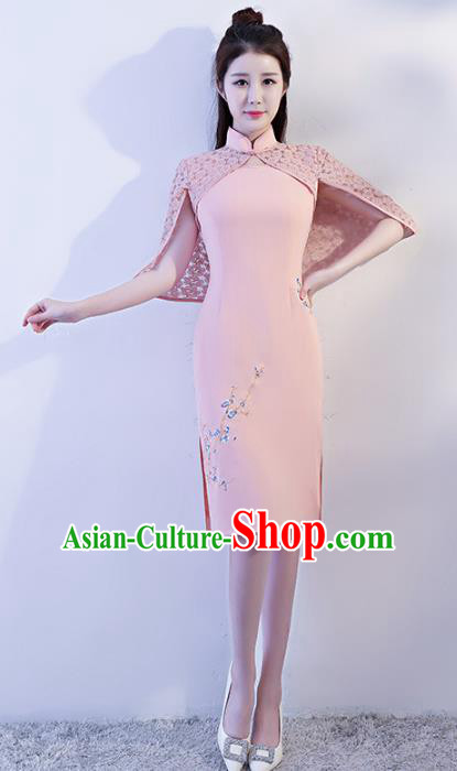 Chinese Traditional Pink Mandarin Qipao Dress National Costume Tang Suit Cheongsam for Women