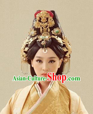 Traditional Chinese Ancient Princess Hair Accessories Hairpins Golden Hair Crown Complete Set for Women