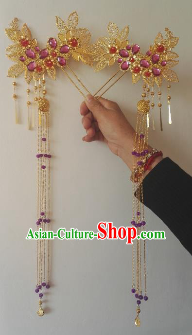 Traditional Chinese Ancient Princess Hair Accessories Hairpins Purple Crystal Tassel Step Shake for Women