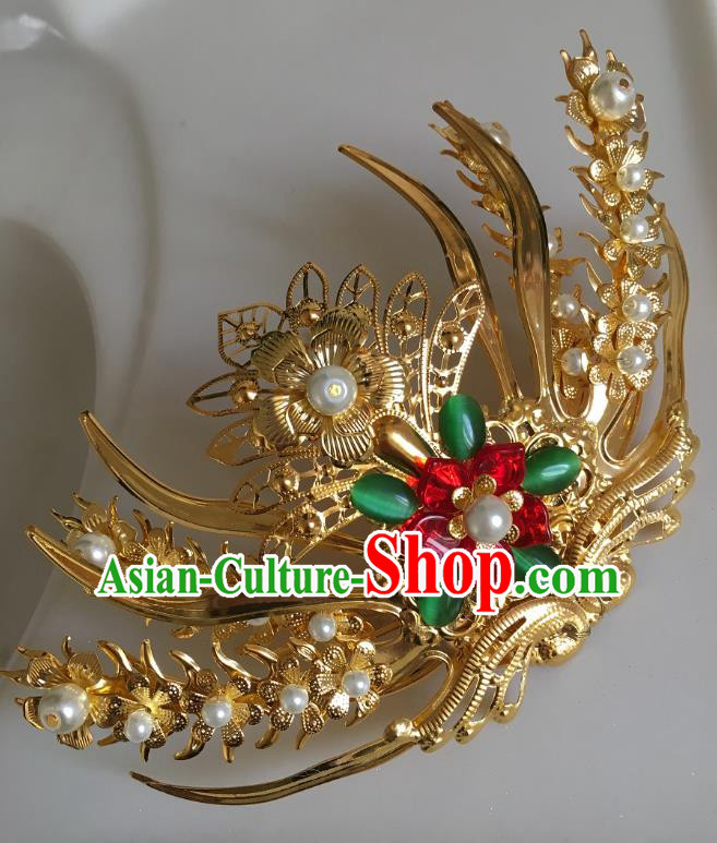 Traditional Chinese Ancient Queen Hair Accessories Hairpins Golden Phoenix Coronet for Women
