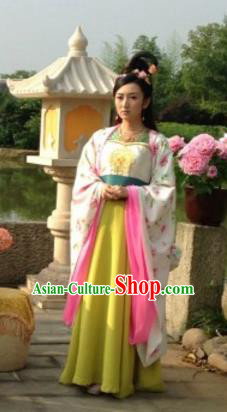 Chinese Ancient Tang Dynasty Imperial Consort Embroidered Hanfu Dress Replica Costume for Women