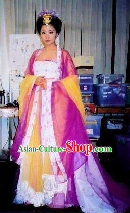 Chinese Ancient Tang Dynasty Imperial Consort Wu Meiniang Hanfu Dress Embroidered Replica Costume for Women