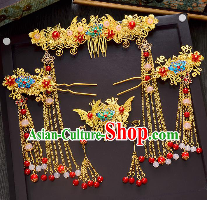 Traditional Chinese Ancient Bride Hair Accessories Xiuhe Suit Hairpins Lotus Phoenix Coronet for Women