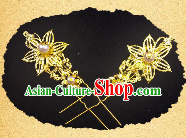 Traditional Chinese Ancient Hair Accessories Hanfu Golden Hairpins for Women