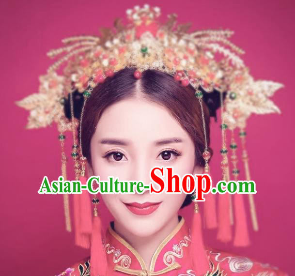 Traditional Chinese Ancient Wedding Hair Accessories Hairpins Tassel Phoenix Coronet Complete Set for Women